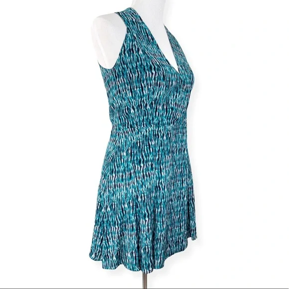 Proenza Schouler Teal Black Sleeveless Silk Print Wrap Mini Dress - Picture 3 of 14